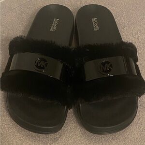 Michael Kors Black Fur Slides